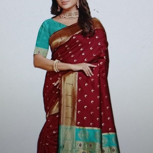 C J Enterprise Women's Pure Kanjivaram Silk Saree Paithani Soft Wedding Sarees With Blouse Piece (Chand paithani)